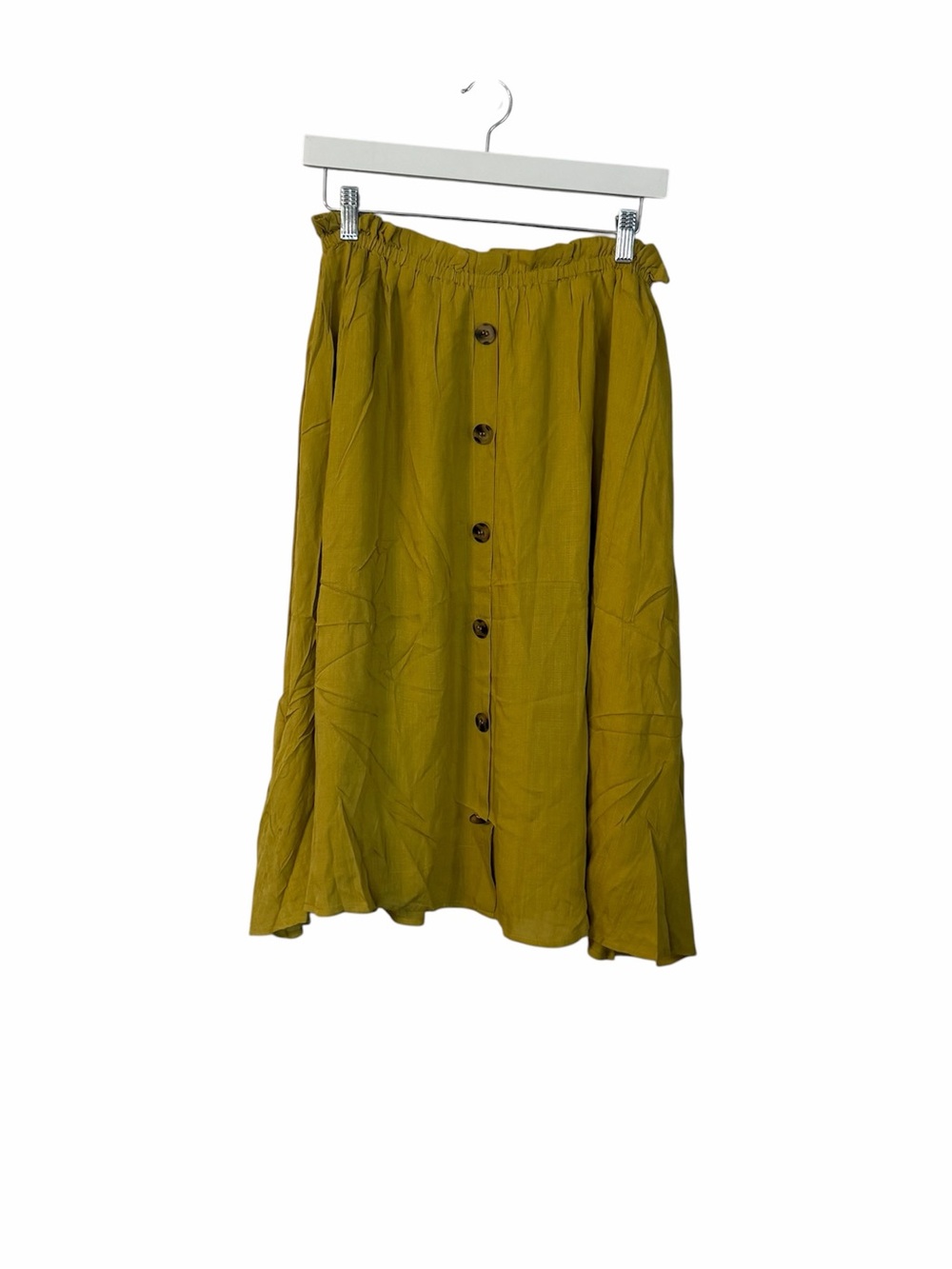 Tulip B Women’s Button-Front Lined Midi Skirt in Mustard Yellow Sz M NWT